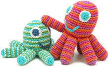 Load image into Gallery viewer, FAIR TRADE CROCHET COTTON OCTOPUS BABY TOY RATTLE
