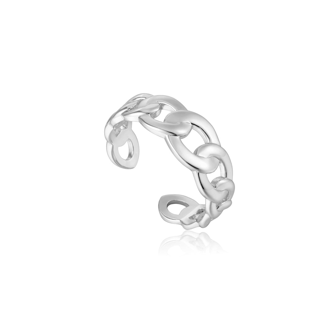 Curb Chain Adjustable Ring - Silver
