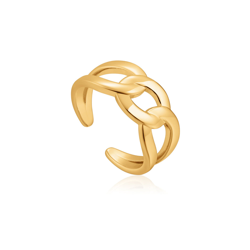 Wide Curb Chain Adjustable Ring - Gold