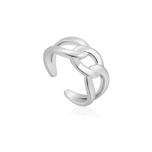 Wide Curb Chain Adjustable Ring - Silver