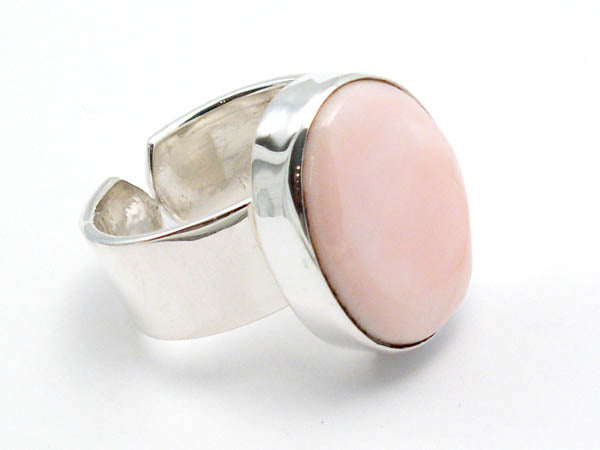 Oval Pink Abalone shell adjustable ring