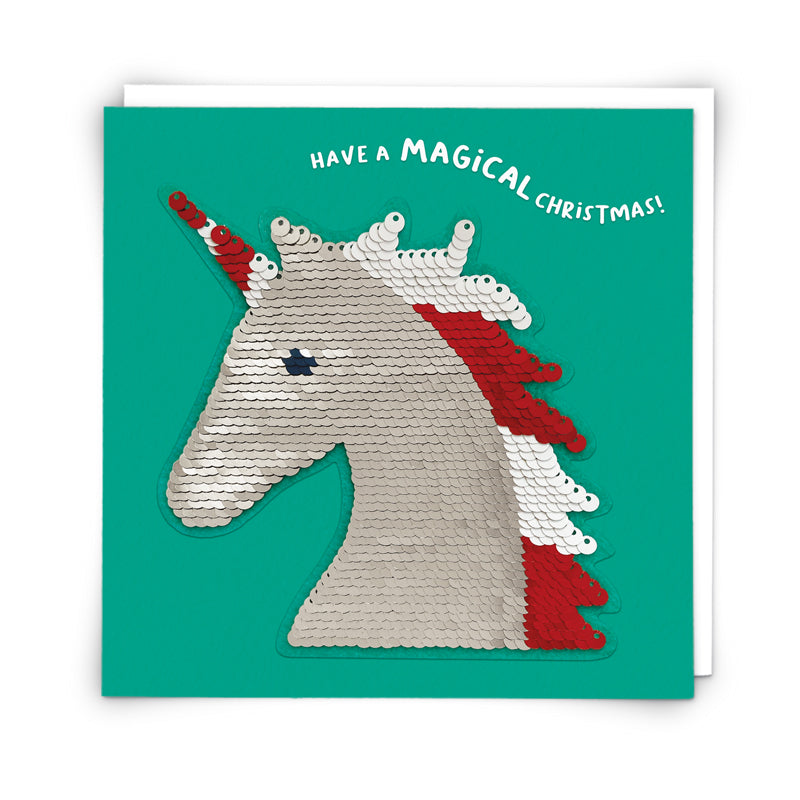 Redback Shine Christmas Unicorn sequins card