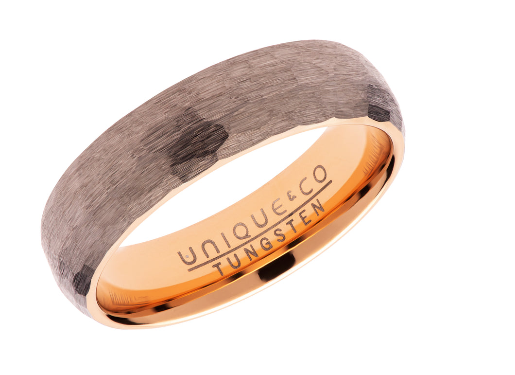 Rose Gold Plated Hammered Tungsten 6mm Ring