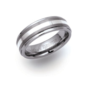 Tungsten carbide ring with SILVER INLAY 7mm thick