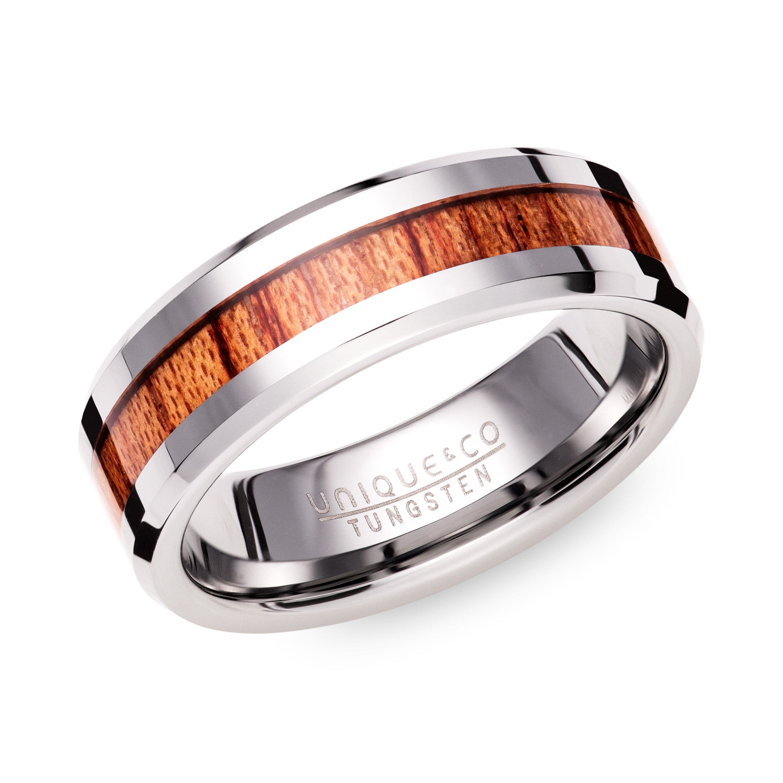 TUNGSTEN 7MM FLAT COURT WOOD INLAY RING