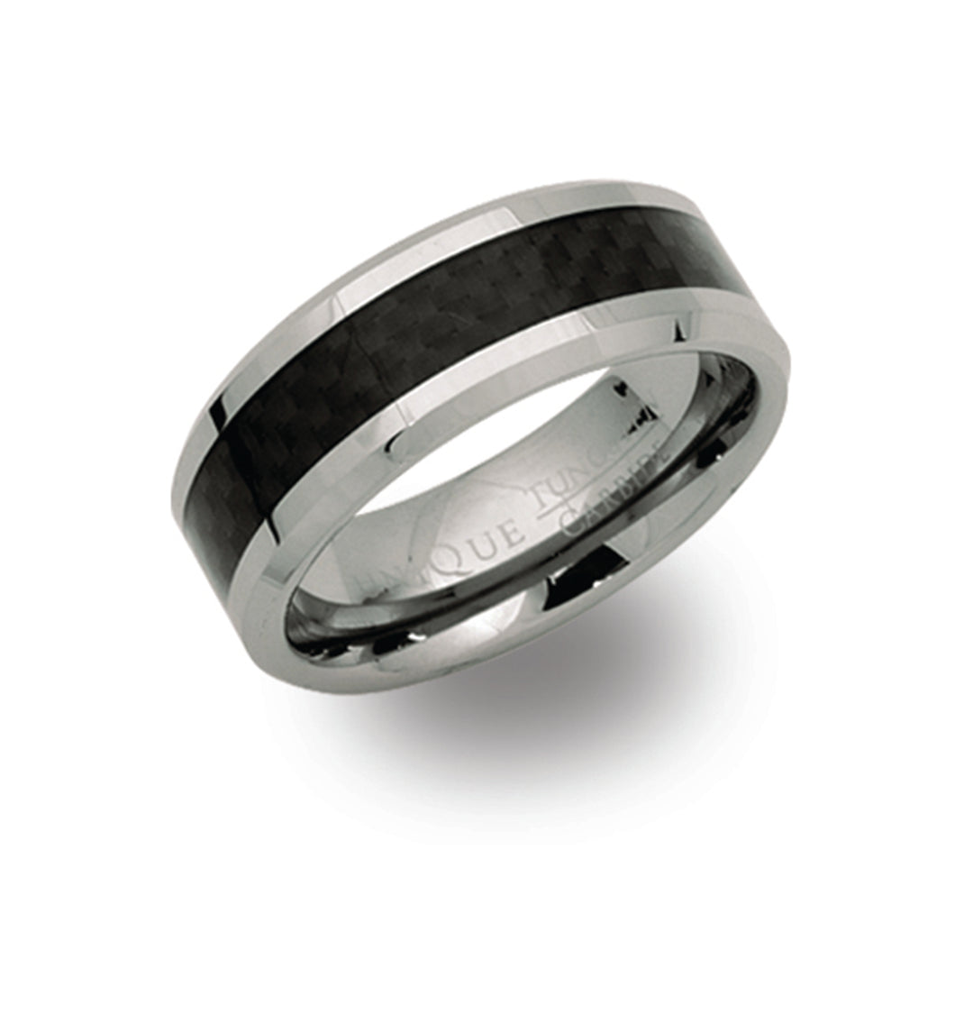 Tungsten carbide ring with black carbon fibre 8mm thick