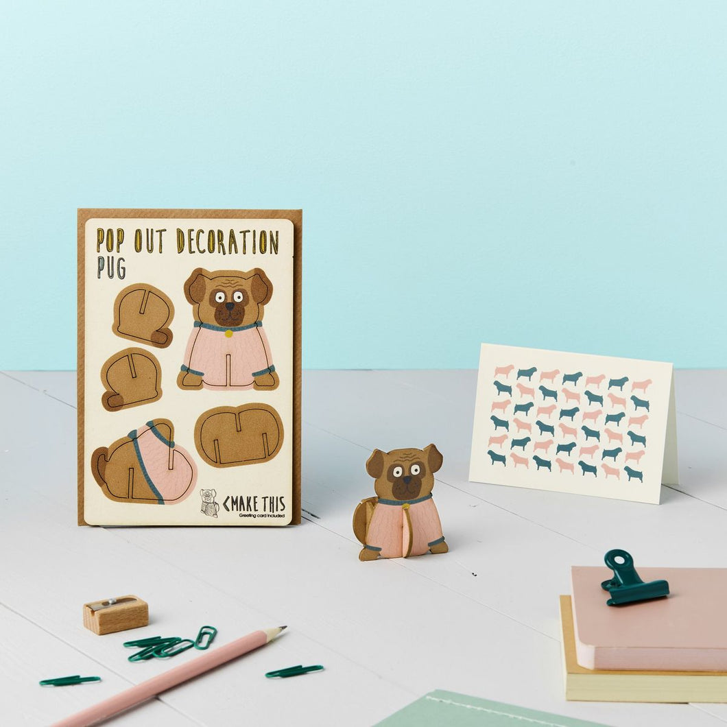 POP out card with wood decoration-PUG