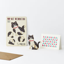 Load image into Gallery viewer, POP out card with wood decoration-BLACK AND WHITE CAT
