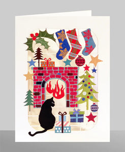 Forever Laser Cut Christmas card - Cat by the Fire