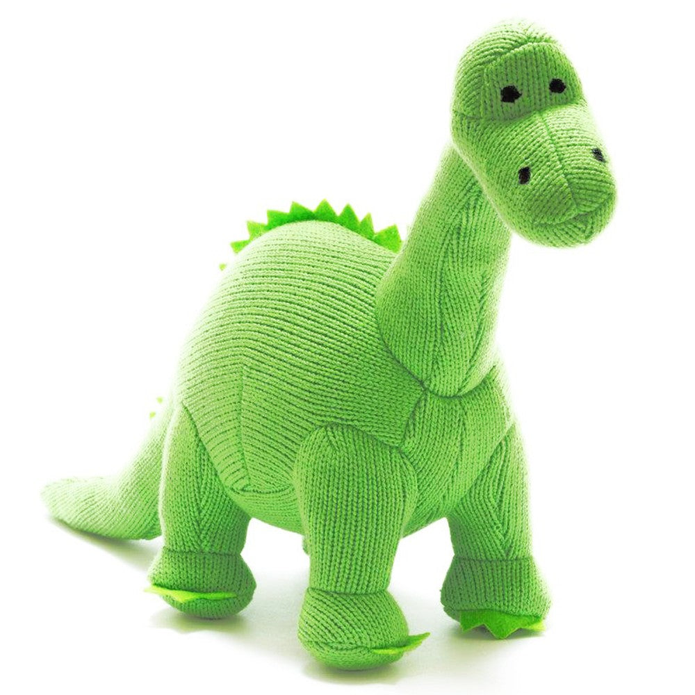 Green DIPLODOCUS, KNITTED DINOSAUR SOFT TOY