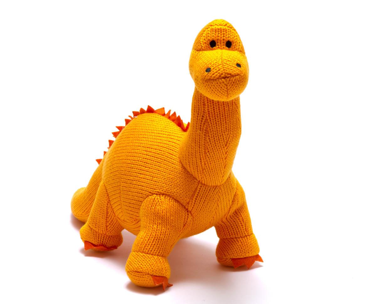 ORANGE DIPLODOCUS, KNITTED DINOSAUR SOFT TOY