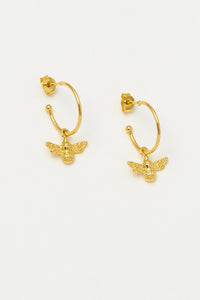 Bee Drop Hoop Earrings - Gold Plated