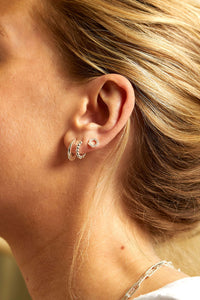 Beaded Mini Huggie Earrings-silver plated