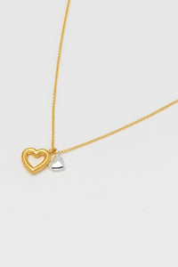 Double Heart Charm Necklace - Gold and Silver Plated
