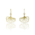 RAS Ginkgo Biloba single leaf gold plated earrings on a white background