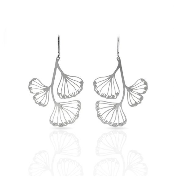 GINKGO BILOBA SILVER EARRING- LONG