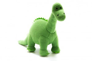 Green DIPLODOCUS, KNITTED DINOSAUR SOFT TOY