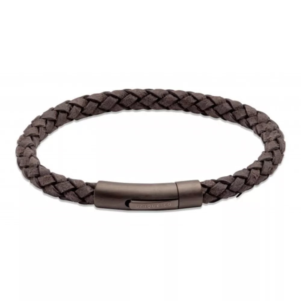 Leather Bracelet with Gunmetal Plated matt steel Clasp B450
