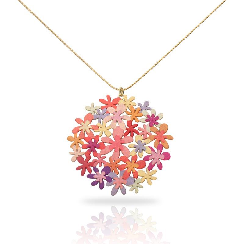 Bouquet Orange Gold Plated Short Pendant | RAS Jewellery | ORA Gallery. pendant detail on white background