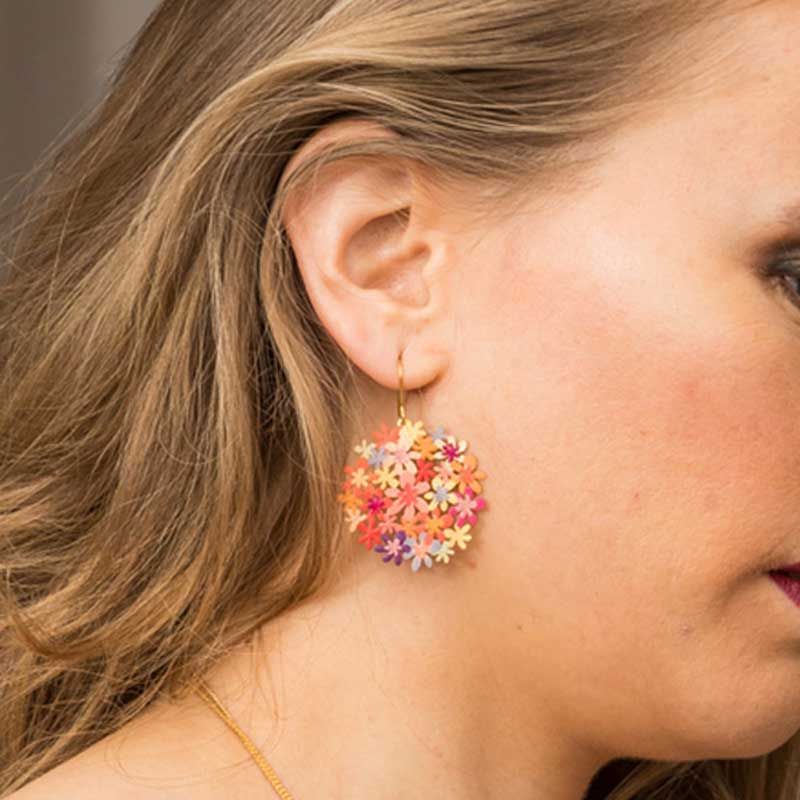 model wearing Bouquet Orange Gold Plated Small Earring | RAS Jewellery | ORA Gallery