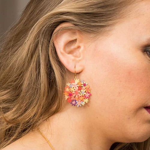 model wearing Bouquet Orange Gold Plated Small Earring | RAS Jewellery | ORA Gallery