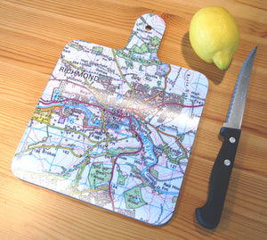Sheffield Sharrowvale/Botanical Gardens map Paddle style chopping Board