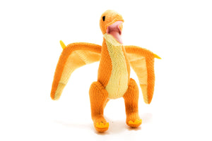 KNITTED DINOSAUR PTERODACTYL SOFT TOY - YELLOW