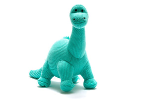 ICE BLUE DIPLODOCUS, KNITTED DINOSAUR SOFT TOY