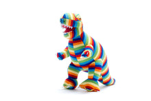 Load image into Gallery viewer, T REX KNITTED DINOSAUR SOFT TOY BOLD STRIPE
