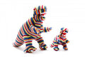 T REX KNITTED DINOSAUR SOFT TOY RAINBOW STRIPE