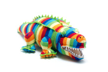 Load image into Gallery viewer, Knitted striped crocodile toy
