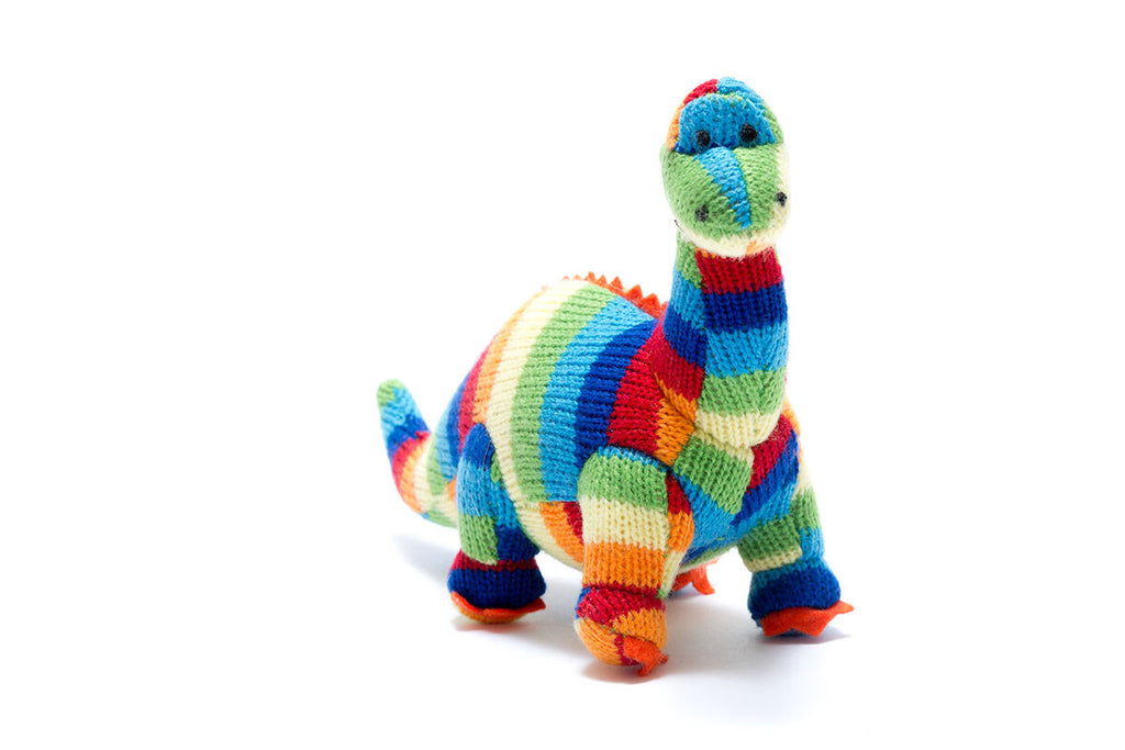 DIPLODOCUS KNITTED DINOSAUR SOFT TOY BOLD STRIPE