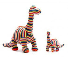 Load image into Gallery viewer, DIPLODOCUS KNITTED DINOSAUR SOFT TOY RAINBOW STRIPE
