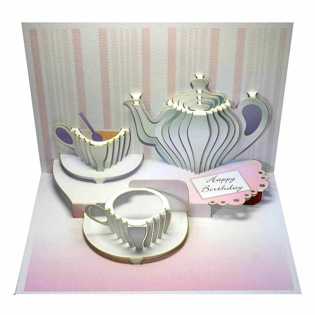 Forever Laser-cut Pop Up Card tea service with a 'Happy Birthday'