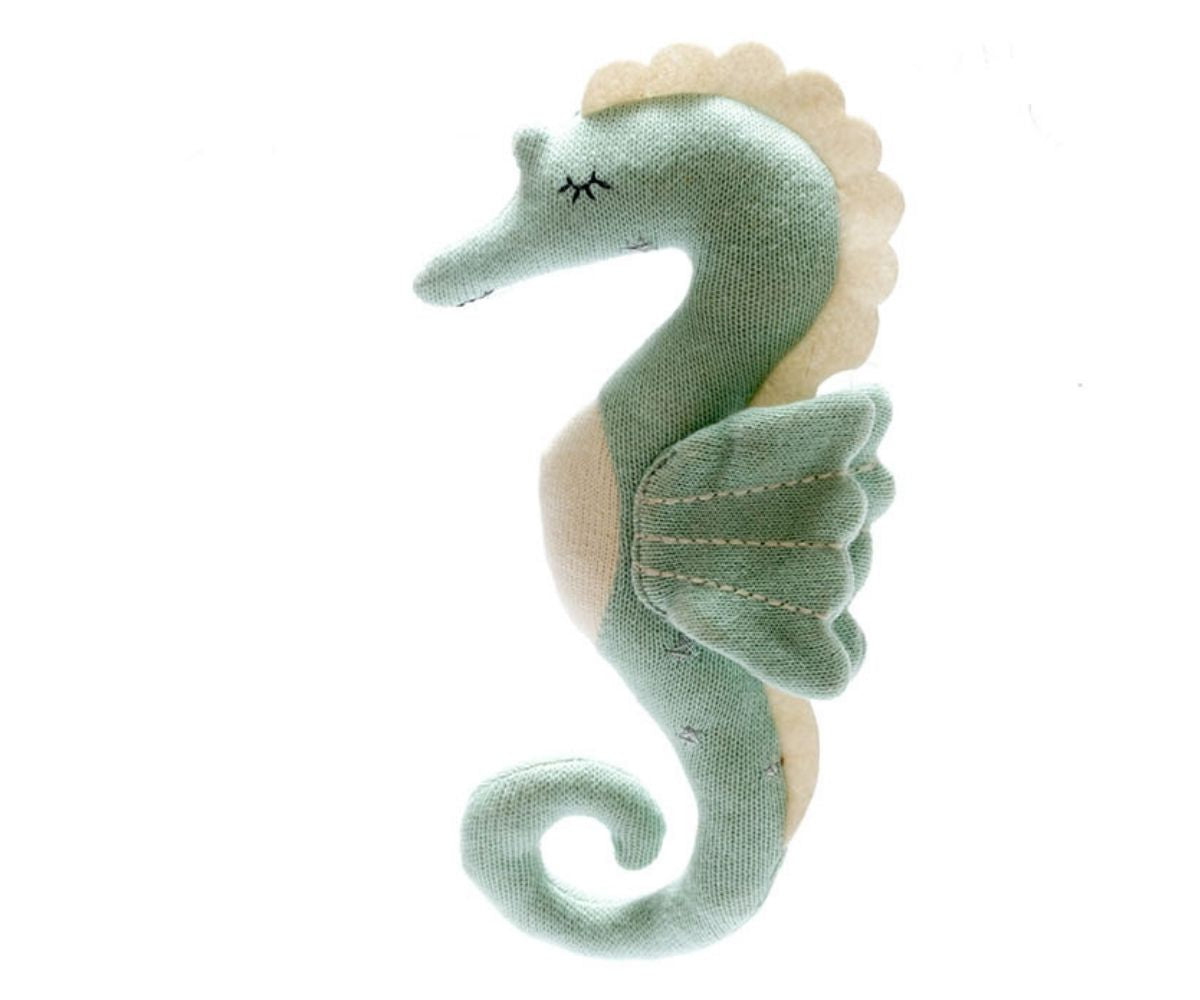 KNITTED ORGANIC COTTON SEA GREEN SEAHORSE SCANDI TOY