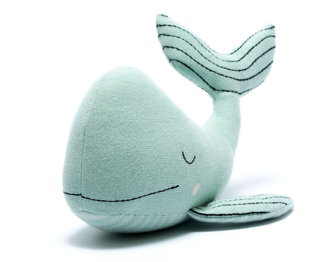 KNITTED ORGANIC COTTON SEA GREEN WHALE SCANDI TOY