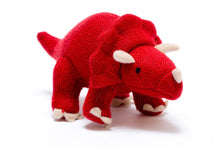 Load image into Gallery viewer, TRICERATOPS KNITTED DINOSAUR SOFT TOY RED
